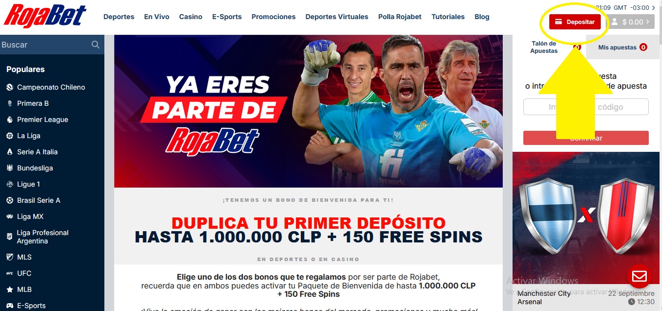 Ruleta en Casino Online botón de Depósito