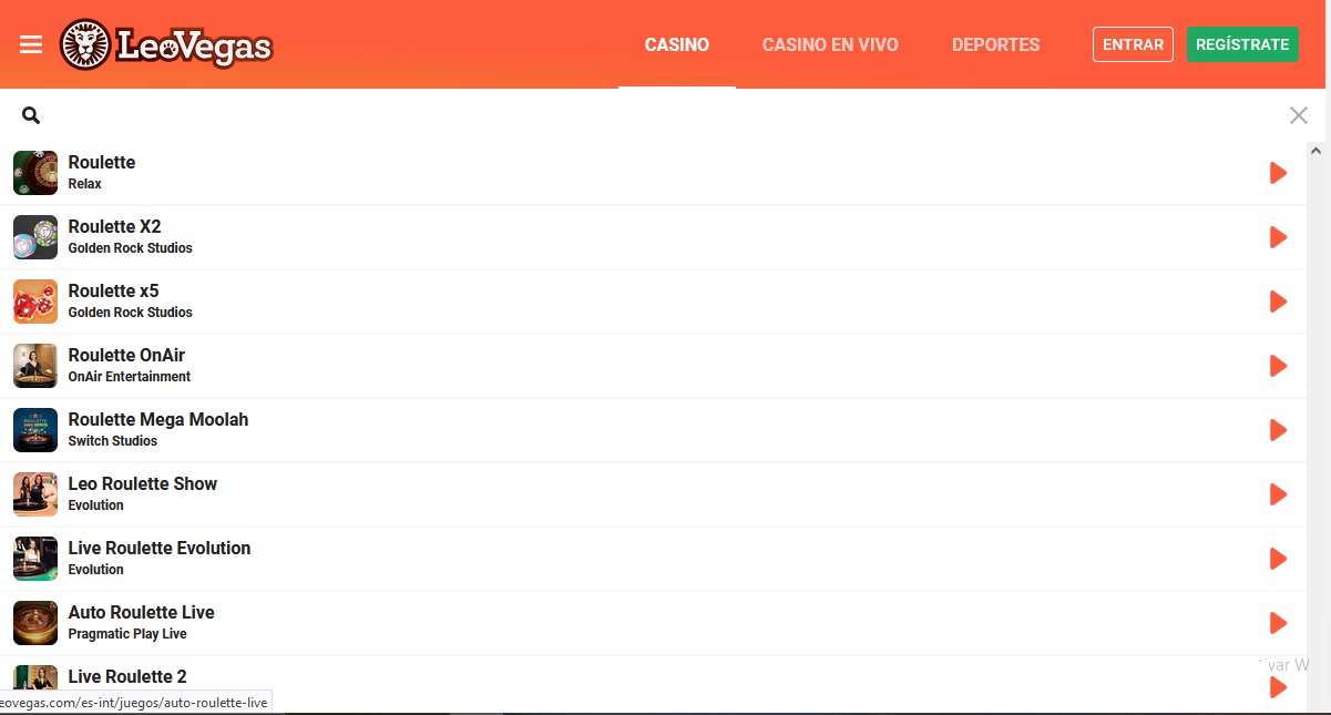 Juegos de ruleta en LeoVegas Casino