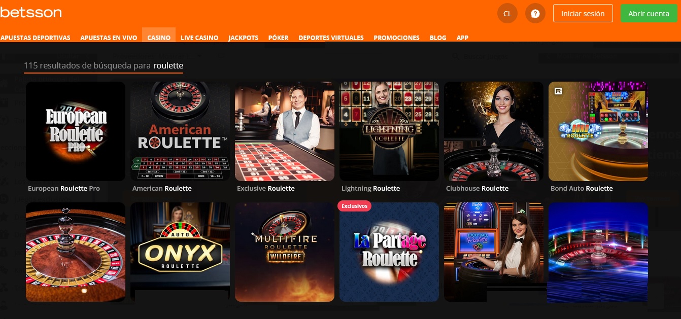 Juegos de ruleta en Betsson casino Chile
