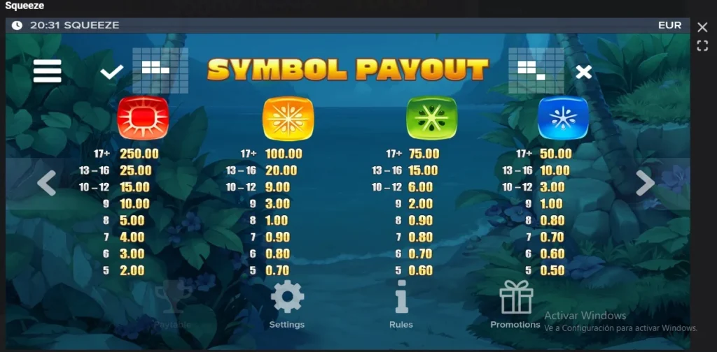 Tabla de pagos en Squeeze
