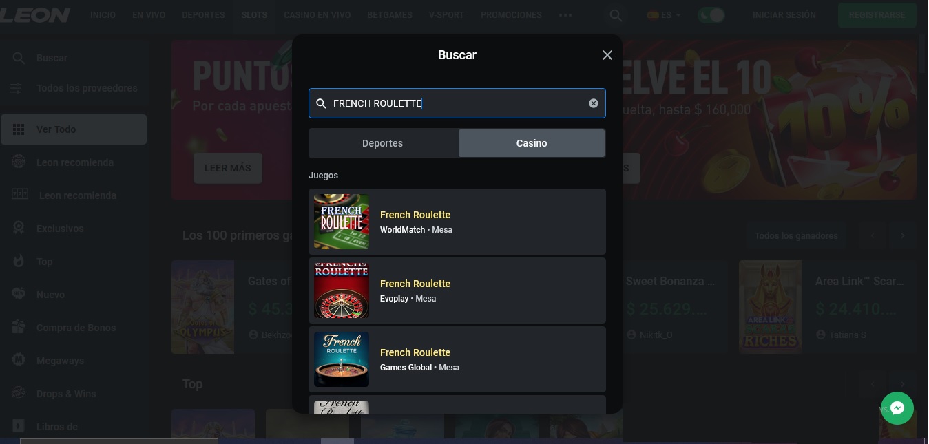 ngresa el nombre del juego que te interesa, en este caso “French Roulette” (ruleta francesa).