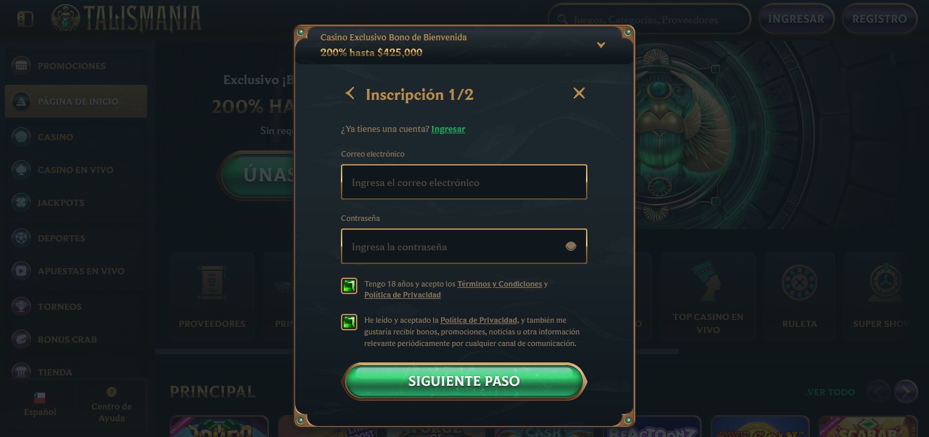 Formulario de Registro Talismania Chile