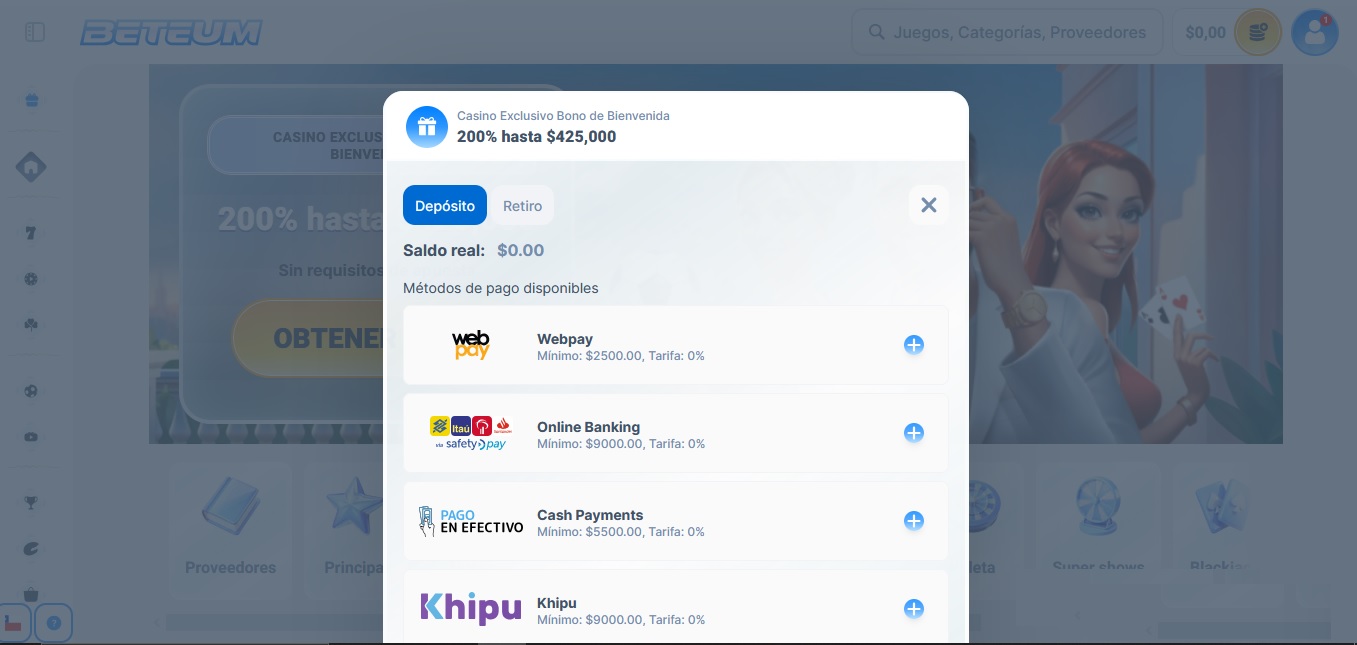 Métodos de Depósito en Beteum Chile