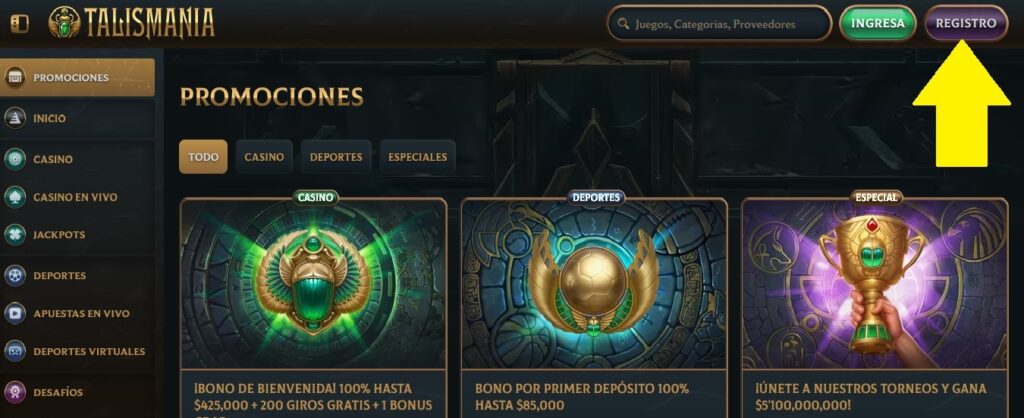 Botón de registro en Talismania