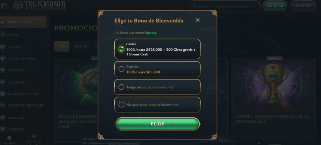 Selección de bono en Talismania