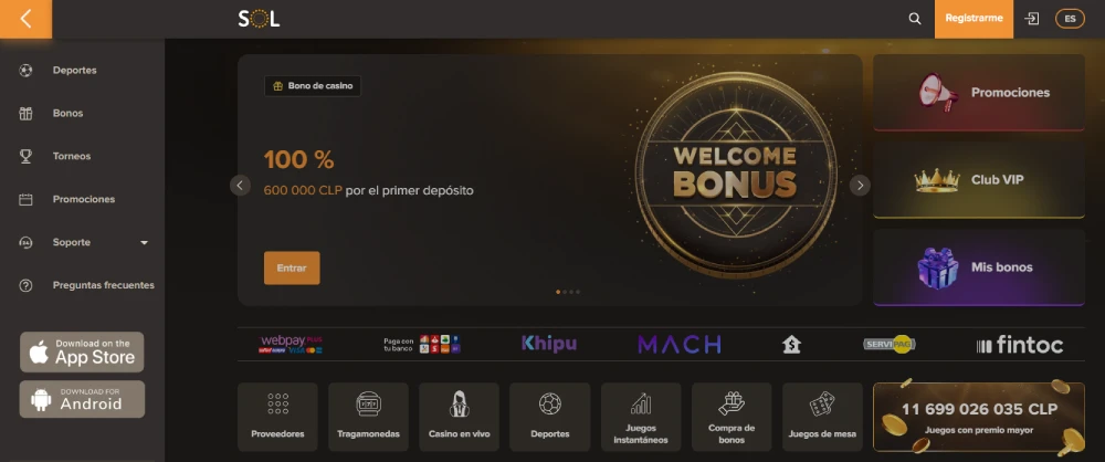 sol casino bono de bienvenida
