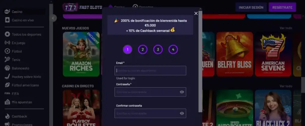 Primer paso del registro en FastSlots