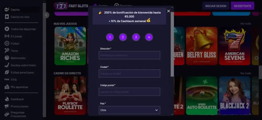 Registro en FastSlots, último paso