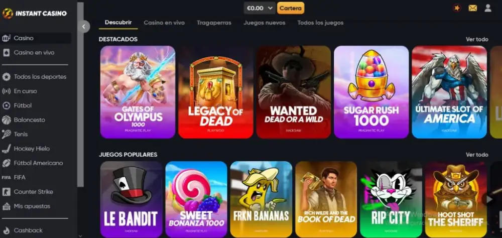 Instant Casino: juegos tragamonedas