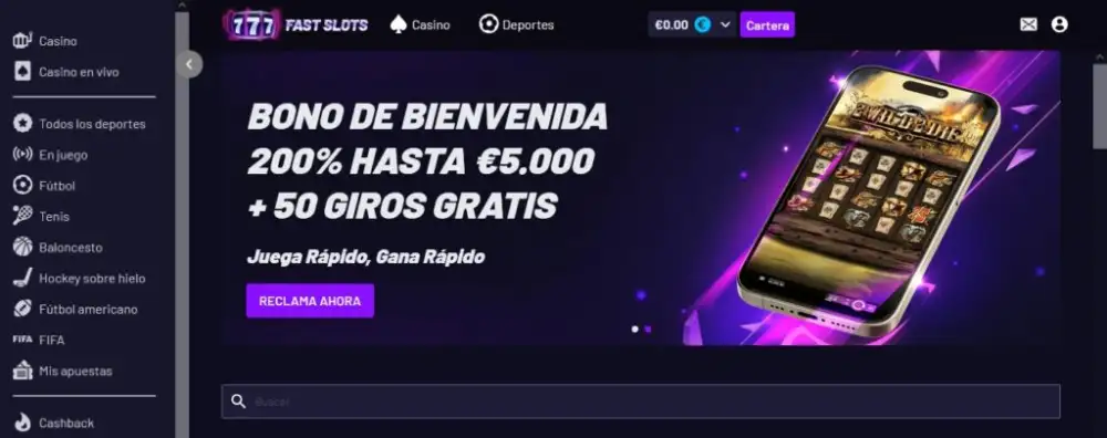 Página principal de FastSlots Casino