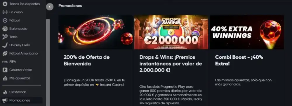 Promociones en Instant Casino