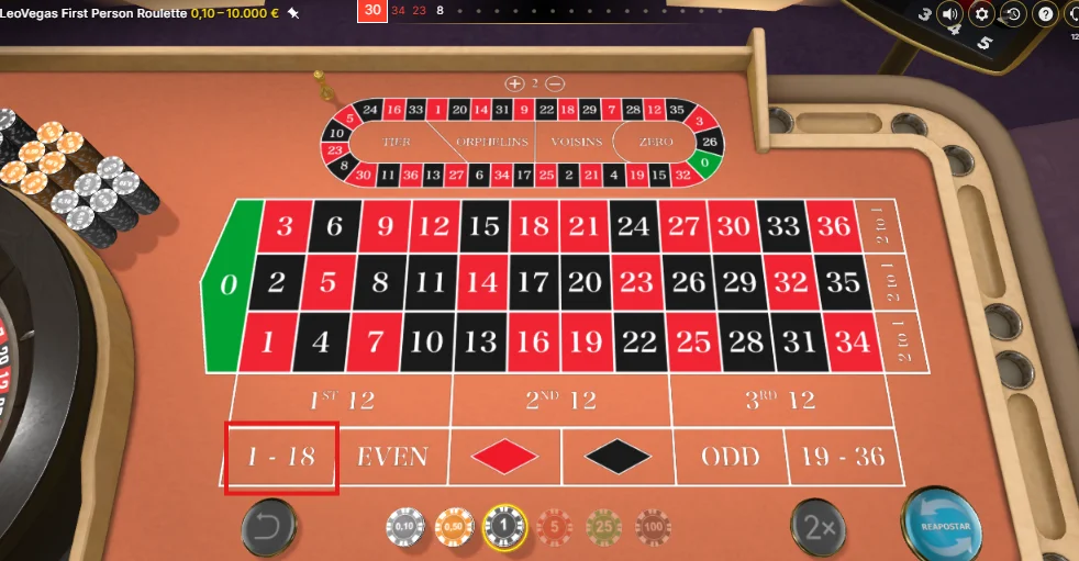 apostar a números bajos o altos en ruleta