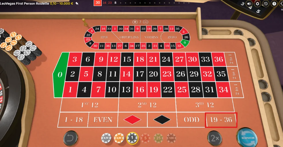 apuesta de pleno en ruleta europea