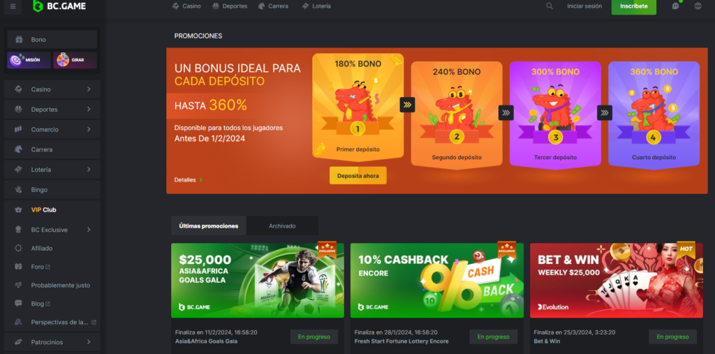 El bono de bienvenida de BC.Game se divide en varias fases