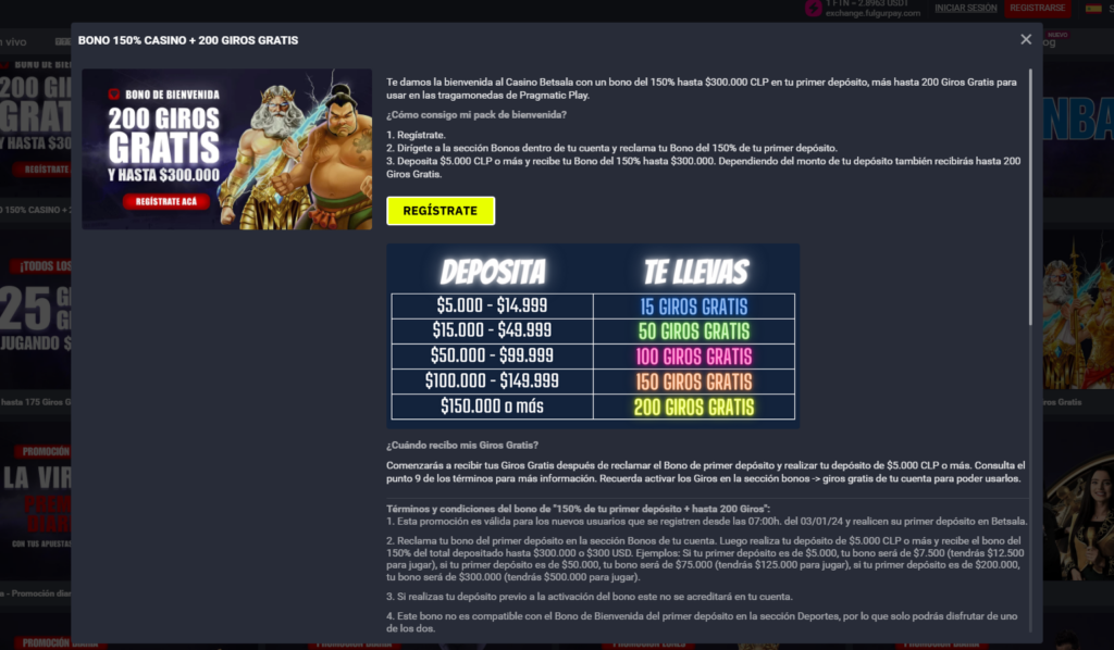 El bono de bienvenida de casino te da hasta 200 giros gratis