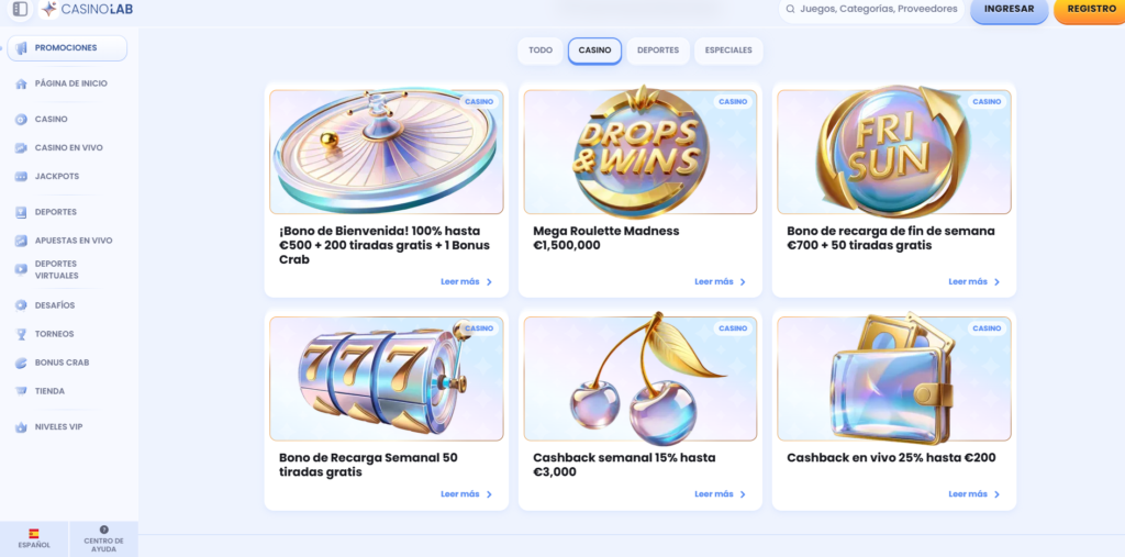 6 promociones de CasinoLab abanderan los juegos de casino