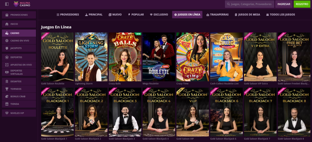 Crupieres por doquier en la sección de juegos en línea de Malina Casino