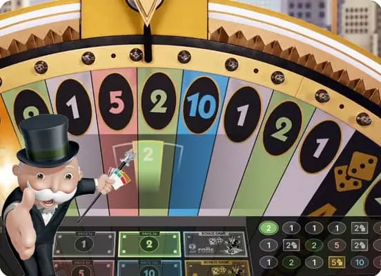 Rueda de la suerte con Milburn Pennybags del Monopoly live