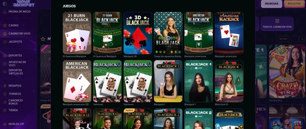 ejemplos de juegos blackjack en NovaJackpot