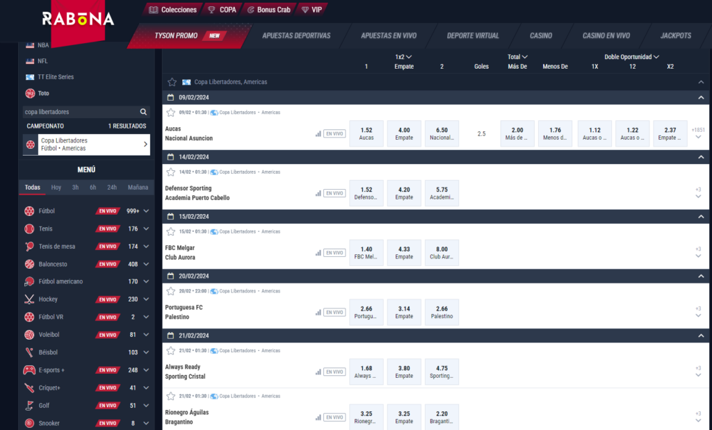 Puedes hacer apuestas con muy buenas cuotas para la Copa Libertadores con Rabona y otras casas de apuestas