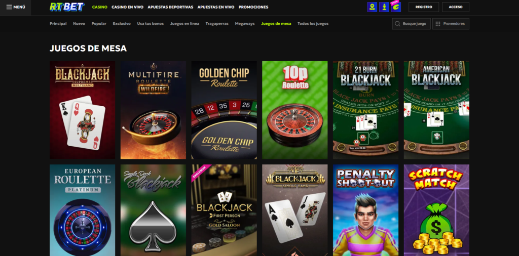 El catálogo de juegos de mesa de RTbet es difícilmente superable