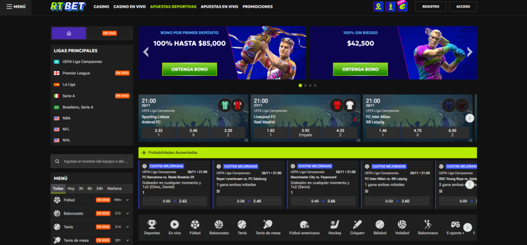 La sección de apuestas deportivas de RTbet es una auténtica delicia