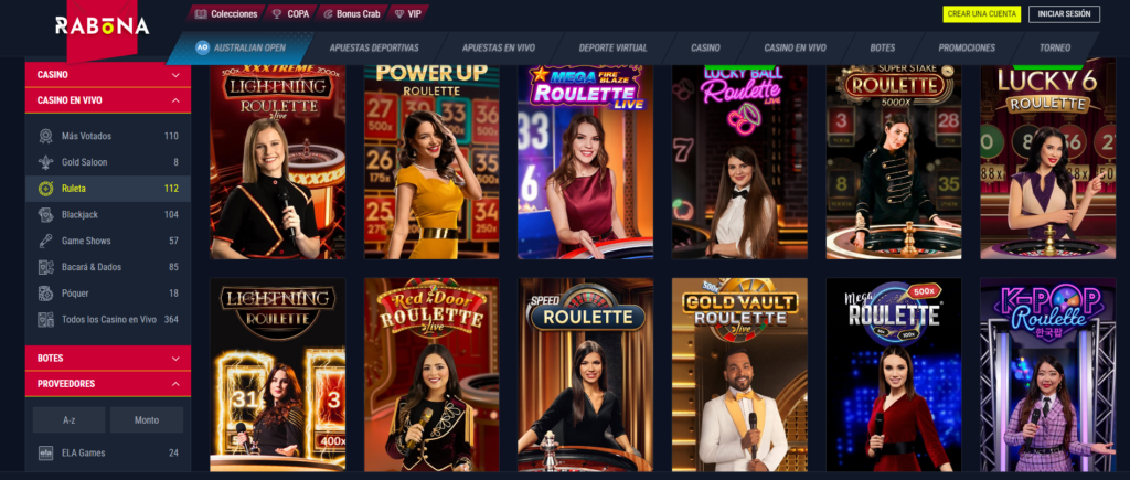 Hay un centenar de ruletas en la sección de casino en vivo de esta plataforma