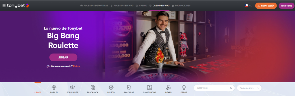 TonyBet Chile tiene muy buen casino en vivo
