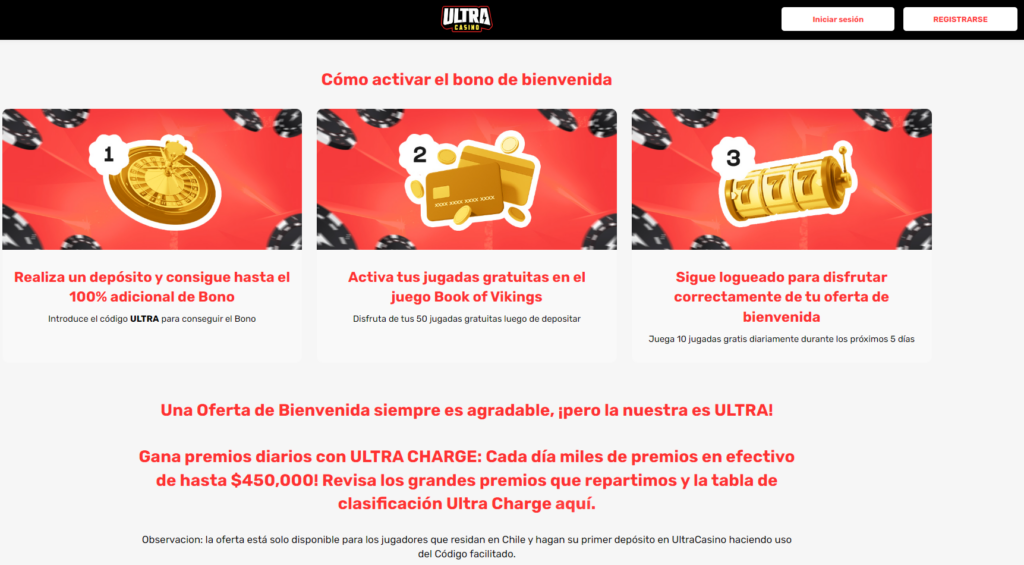 Hay que cumplimentar los pasos correctamente para obtener el bono de bienvenida de UltraCasino