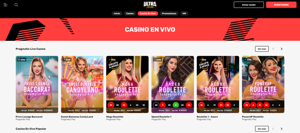 Ruletas, baccarat y juegos de concursos, hay de todo en la sección de casino en vivo