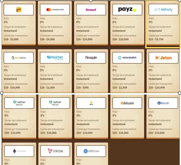 Elección de MiFinity como método de retiro de ganancias en MyEmpire