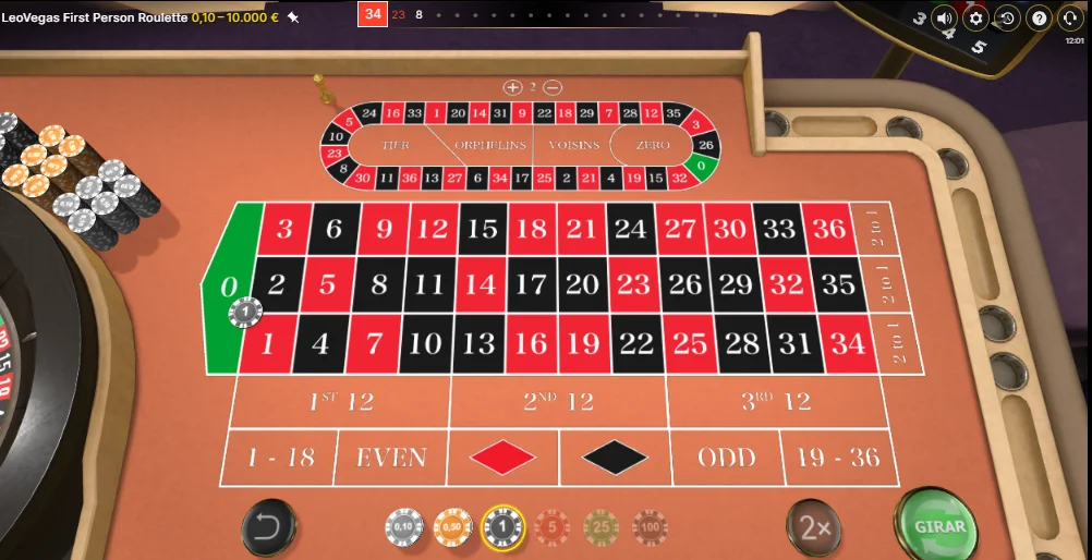 Apuesta trío en la ruleta europea