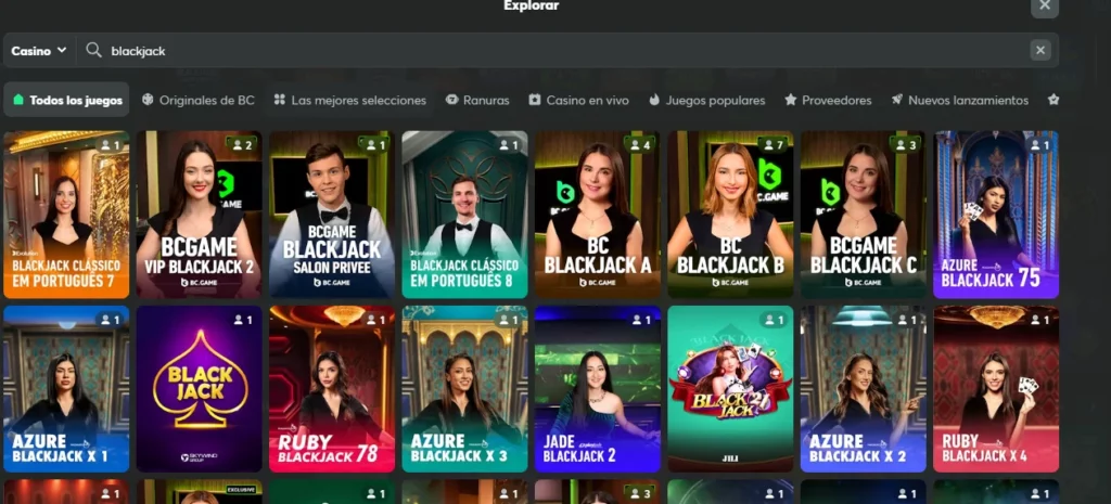 Inicio en BC.Game para jugar al Blackjack