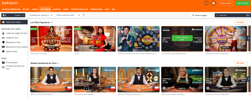 betsson juegos de casino en vivo