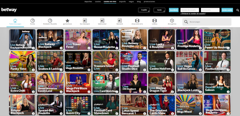 betway juegos de casino en vivo
