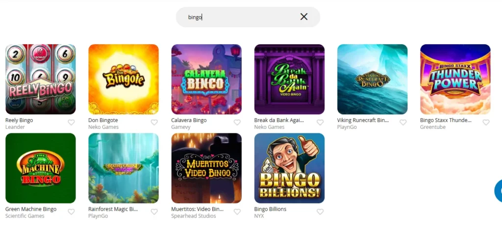 ejemplos de juegos de bingo en CasiGo
