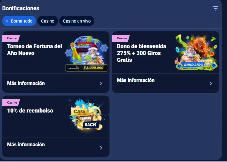bonos y promociones en Jugabet