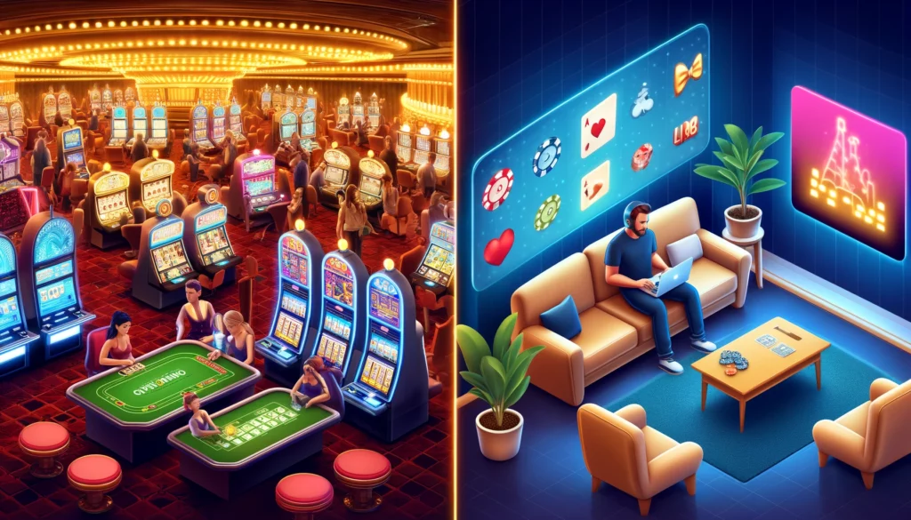 imagen que representa casino tradicional vs. casino online. AI