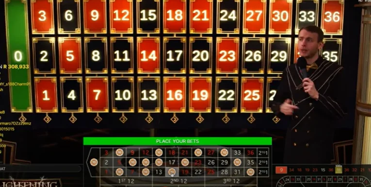 Panel de números en Lightning Roulette