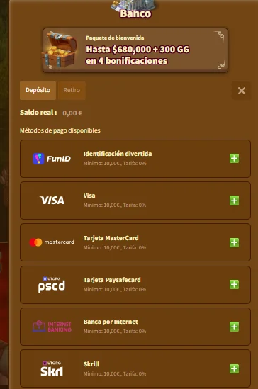 métodos de depósito en MyEmpire Casino