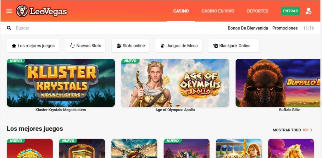 página de inicio en Leo Vegas