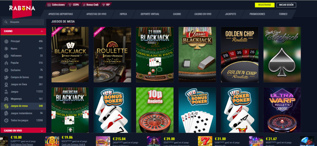 Juegos de blackjack para jugar al sistema Fibonacci en Rabona