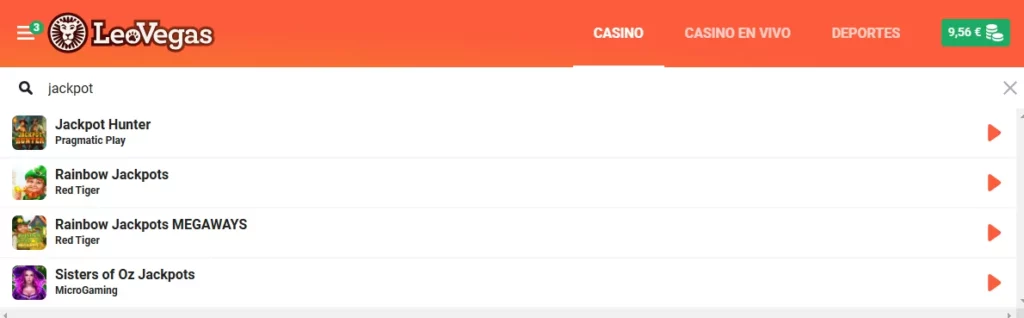 Elige un juego con Jackpot en LeoVegas