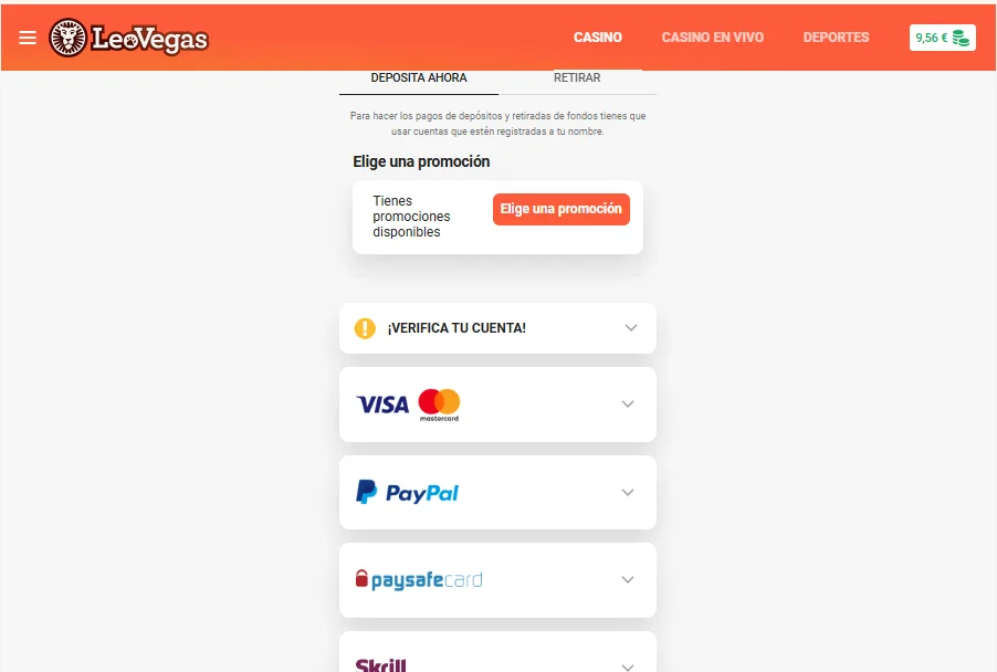 Escoge el método de depósito de LeoVegas que coincida con tus intereses