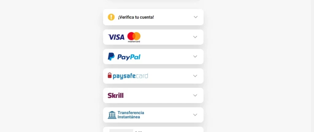 métodos de pago en Leovegas