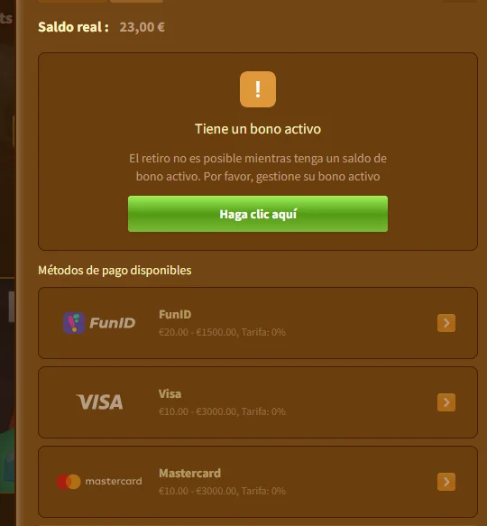 métodos de retiro en MyEmpire Casino