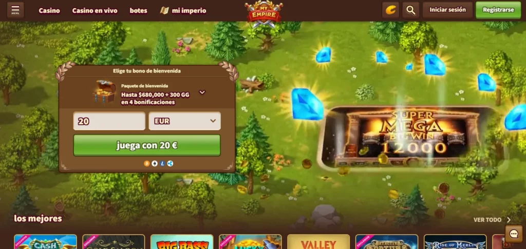 Página de inicio de MyEmpire Casino y MiFinity