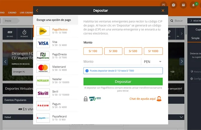 Realizar un depósito en Betsson