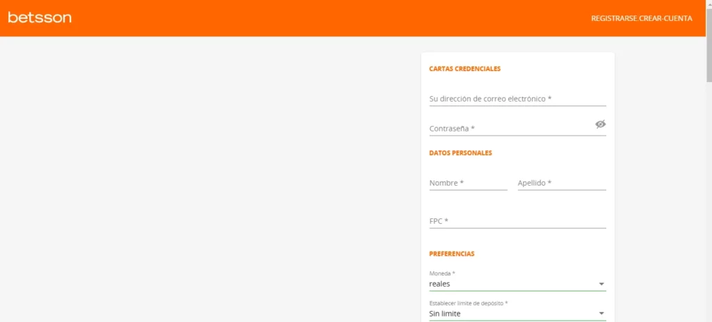 Registro en Betsson para utilizar Luxon Pay