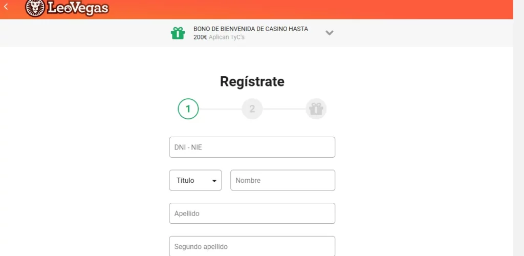 Regístrate en la sección de registro en LeoVegas